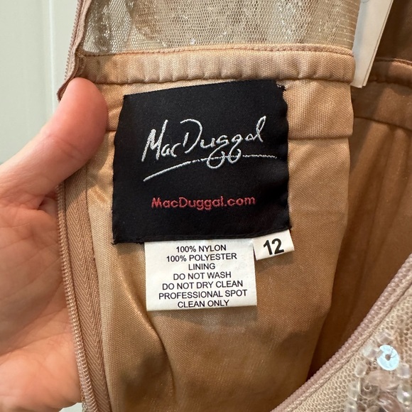 NWT Mac Duggal 5124 Beige Long Sleeve Beaded Evening Gown Size 12 - Picture 9 of 10